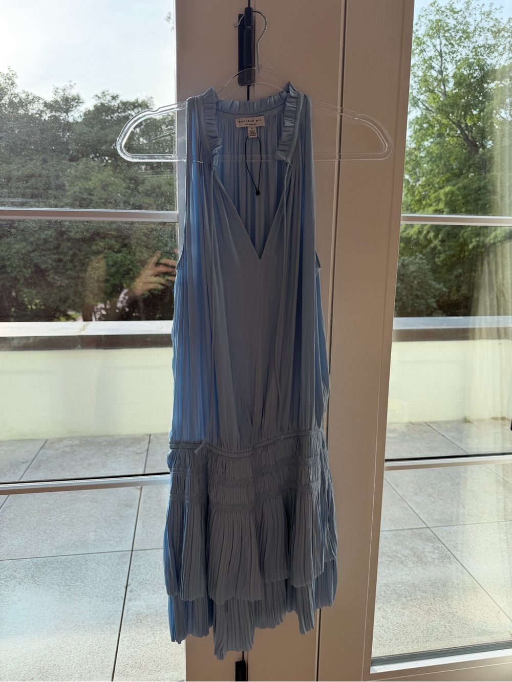 Current Air Pale Blue Pleated V-Neck Mini Dress